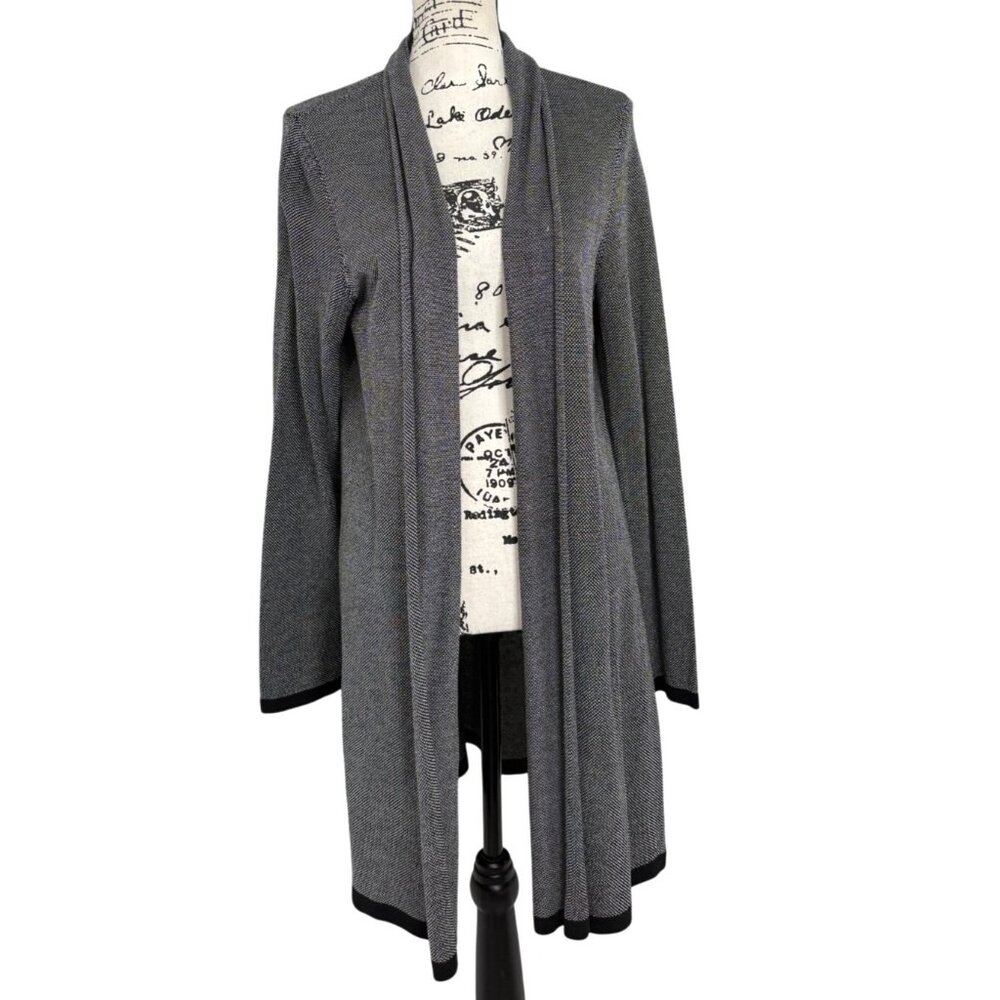 Eileen Fisher Womens Size M Open Front Long Cardigan Sweater Duster Grey Black
